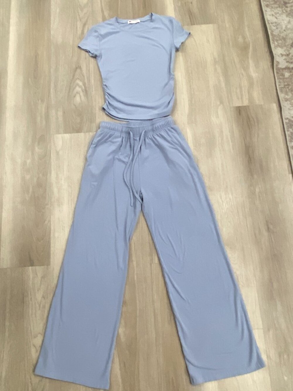 Darong Light Blue 2 Piece Lounge Set XS Soft Stretch Wide Leg Pants Matching Set - Picture 3 of 5